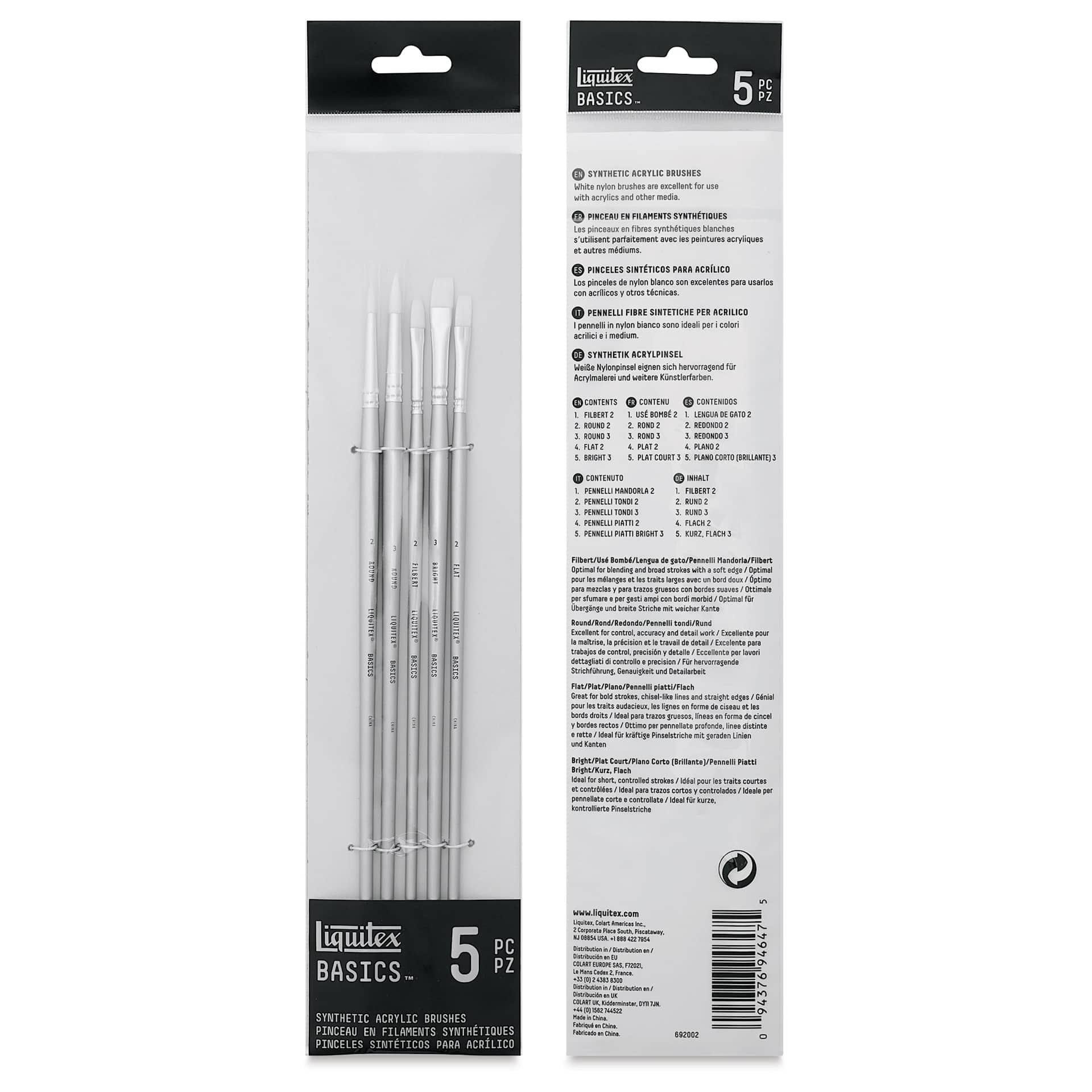 Liquitex Basics Synthetic Brushes - Set of 5, packaging