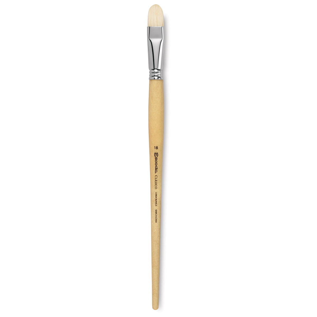 Escoda Clasico Chungking White Bristle Brush - Short Filbert, Long Handle, Size 18