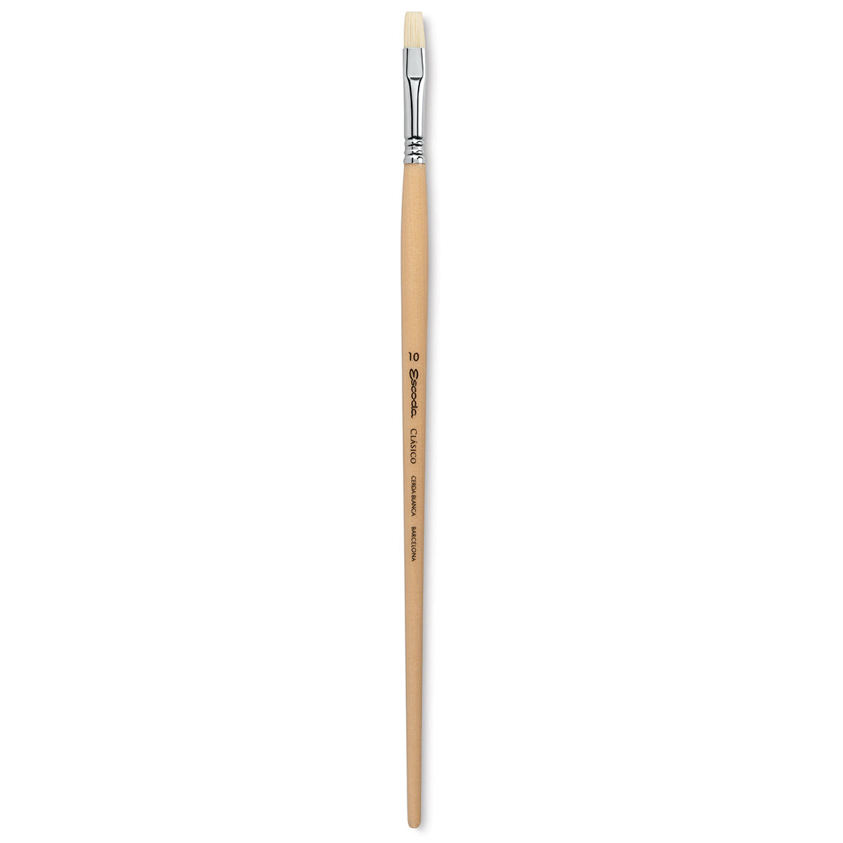 Escoda Clasico Chungking White Bristle Brush - Bright, Long Handle, Size 10