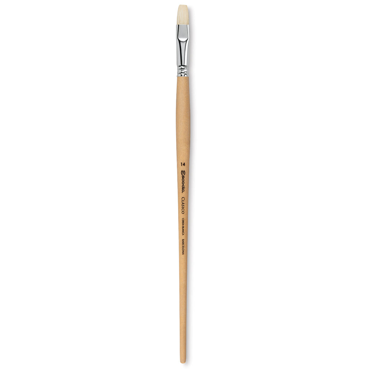 Escoda Clasico Chungking White Bristle Brush - Bright, Long Handle, Size 14