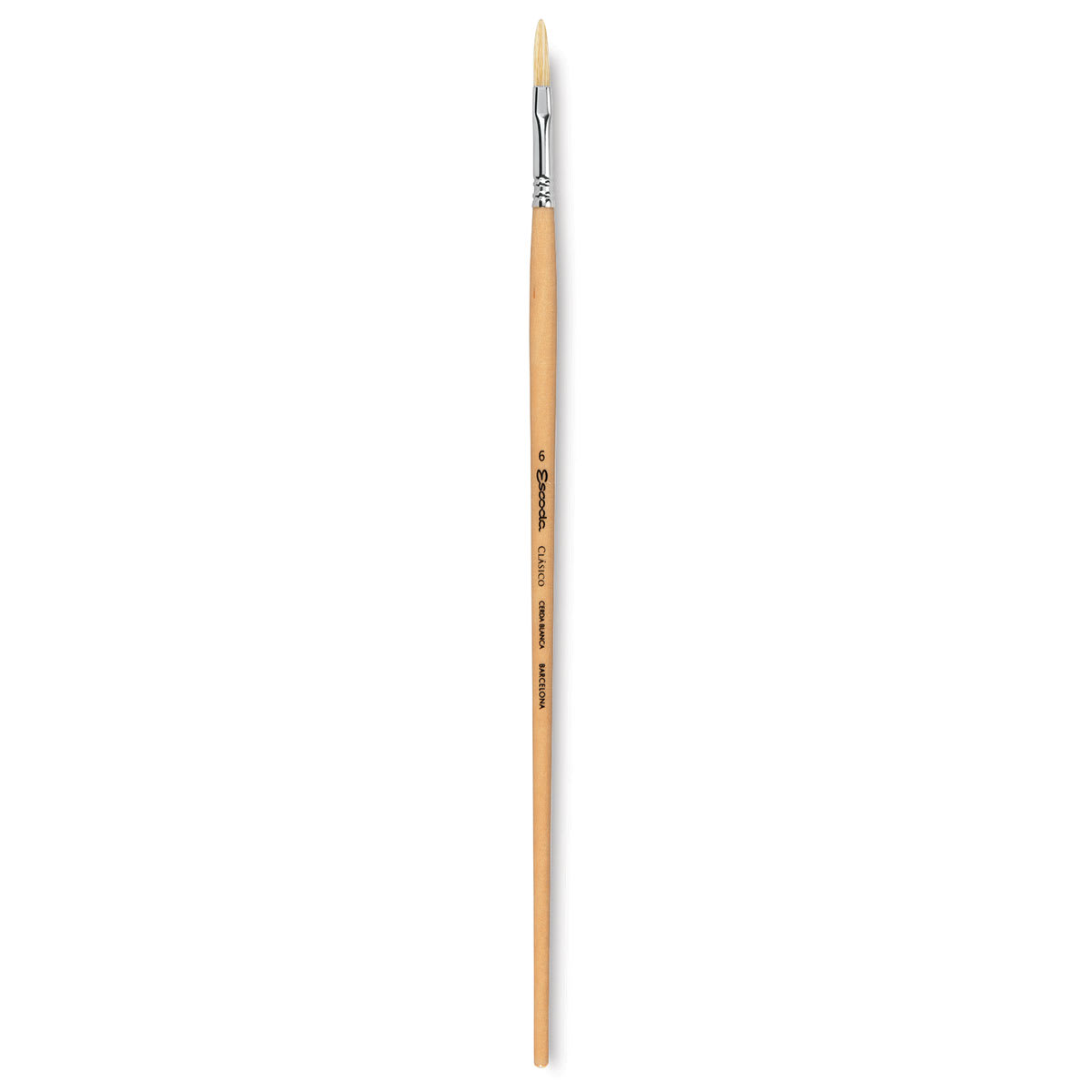 Escoda Clasico Chungking White Bristle Brush - Long Filbert, Long Handle, Size 6