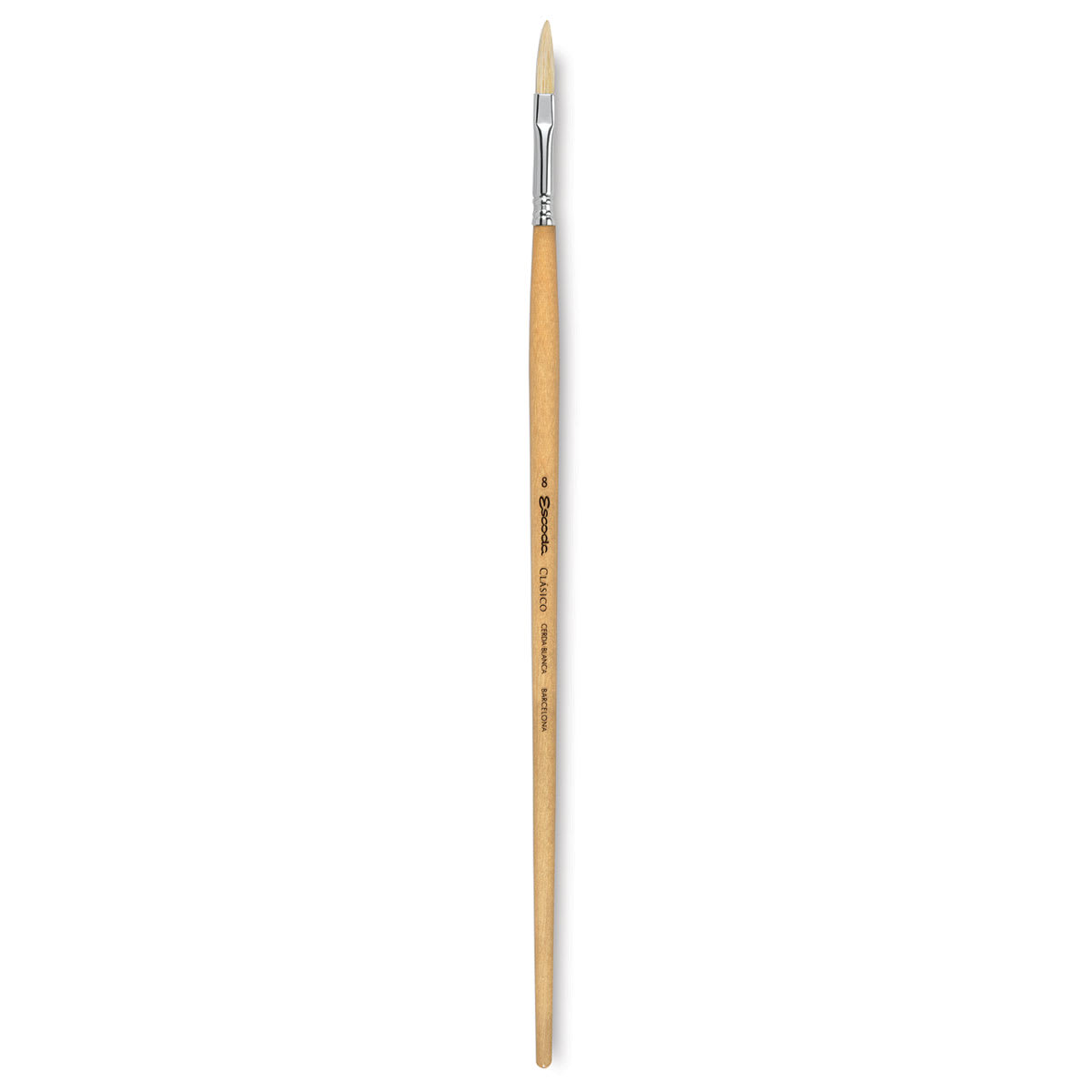 Escoda Clasico Chungking White Bristle Brush - Long Filbert, Long Handle, Size 8