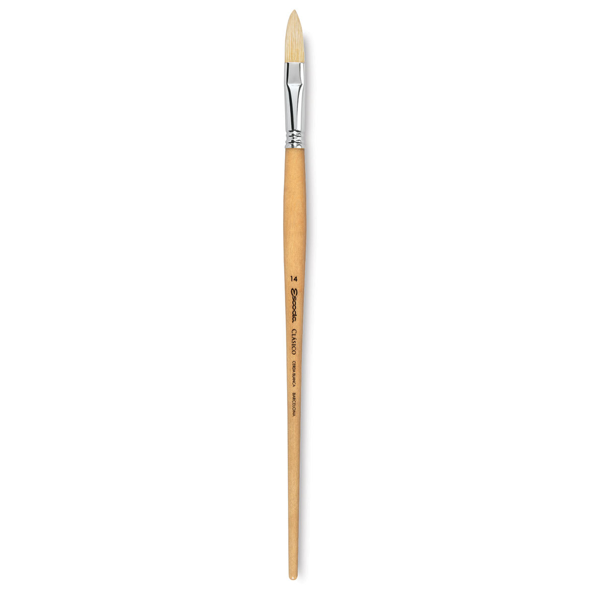 Escoda Clasico Chungking White Bristle Brush - Long Filbert, Long Handle, Size 14
