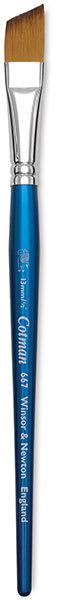 Winsor & Newton Cotman Watercolor Brush - Close-up of Angled, Short Handle, Size 1/2"