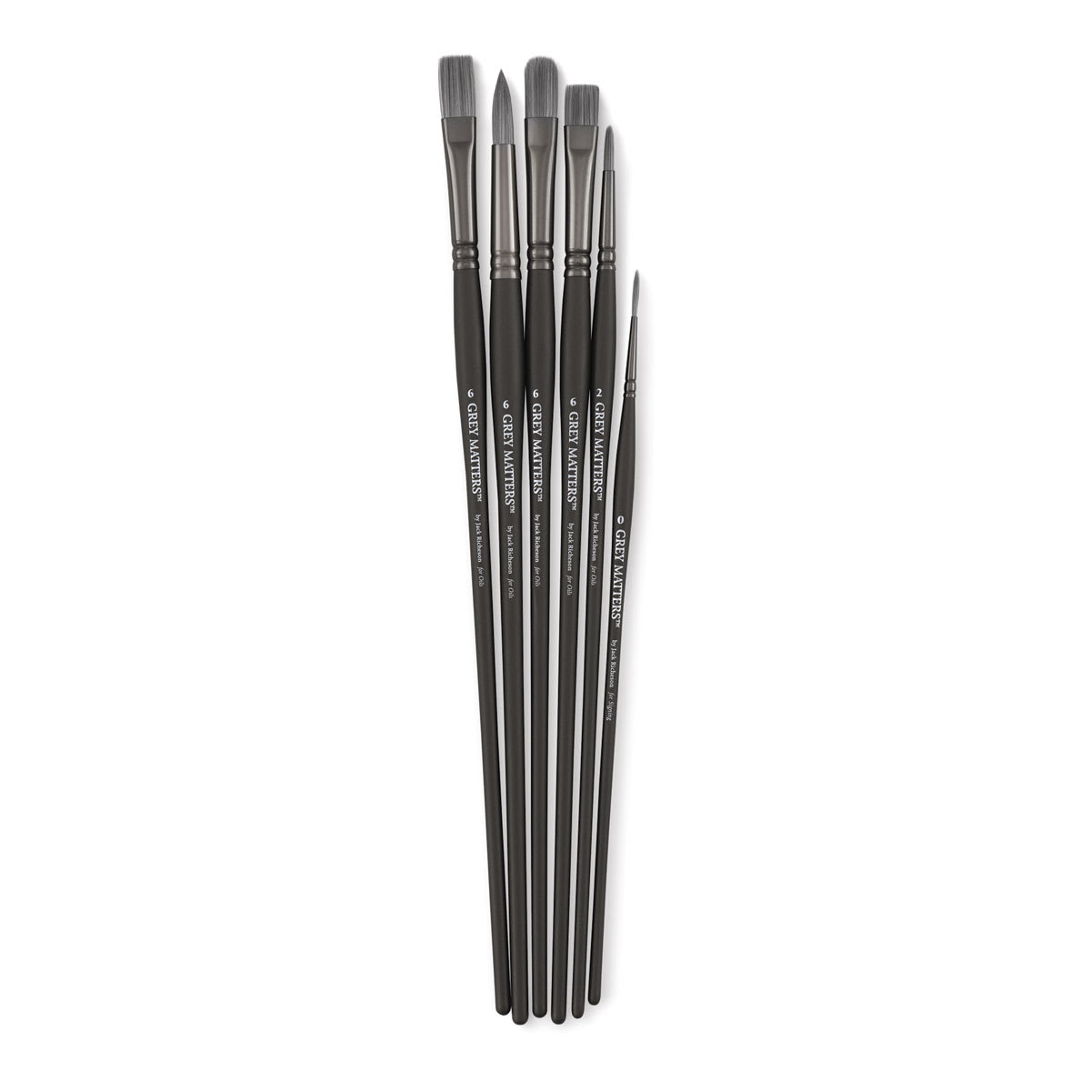 Richeson Grey Matters Brush Set - Set of 6 Synthetic Oil Brushes shown upright Richeson Grey Matters Brush Set - Set of 6 Synthetic Oil Brushes shown upright