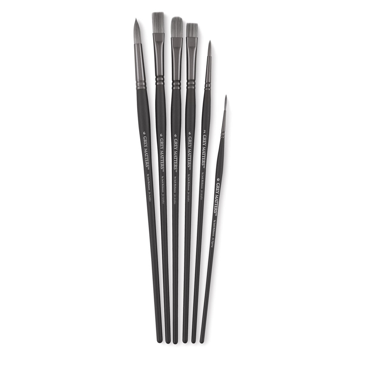 Richeson Grey Matters Brush Set - Set of 6 Synthetic Acrylic Brushes shown upright Richeson Grey Matters Brush Set - Set of 6 Synthetic Acrylic Brushes shown upright