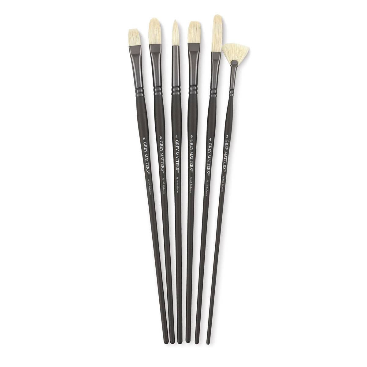 Richeson Grey Matters Brush Set - Set of 6 long handled Bristle Oil Brushes shown upright Richeson Grey Matters Brush Set - Set of 6 long handled Bristle Oil Brushes shown upright
