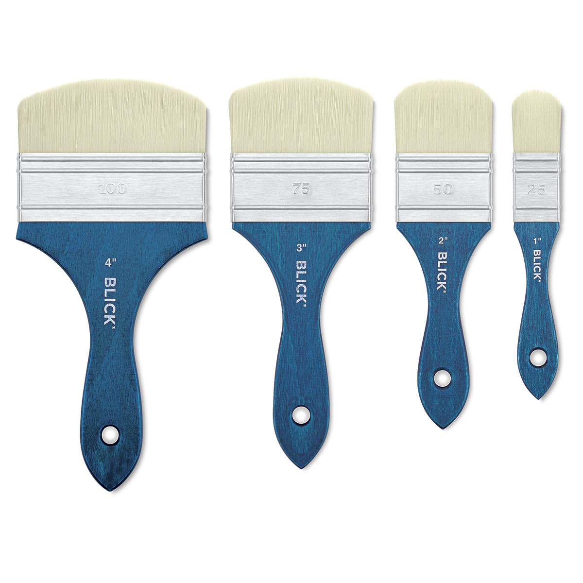 Blick Mottler Brushes - 4 sizes of Oval Mottler brushes shown upright Blick Mottler Brushes - 4 sizes of Oval Mottler brushes shown upright