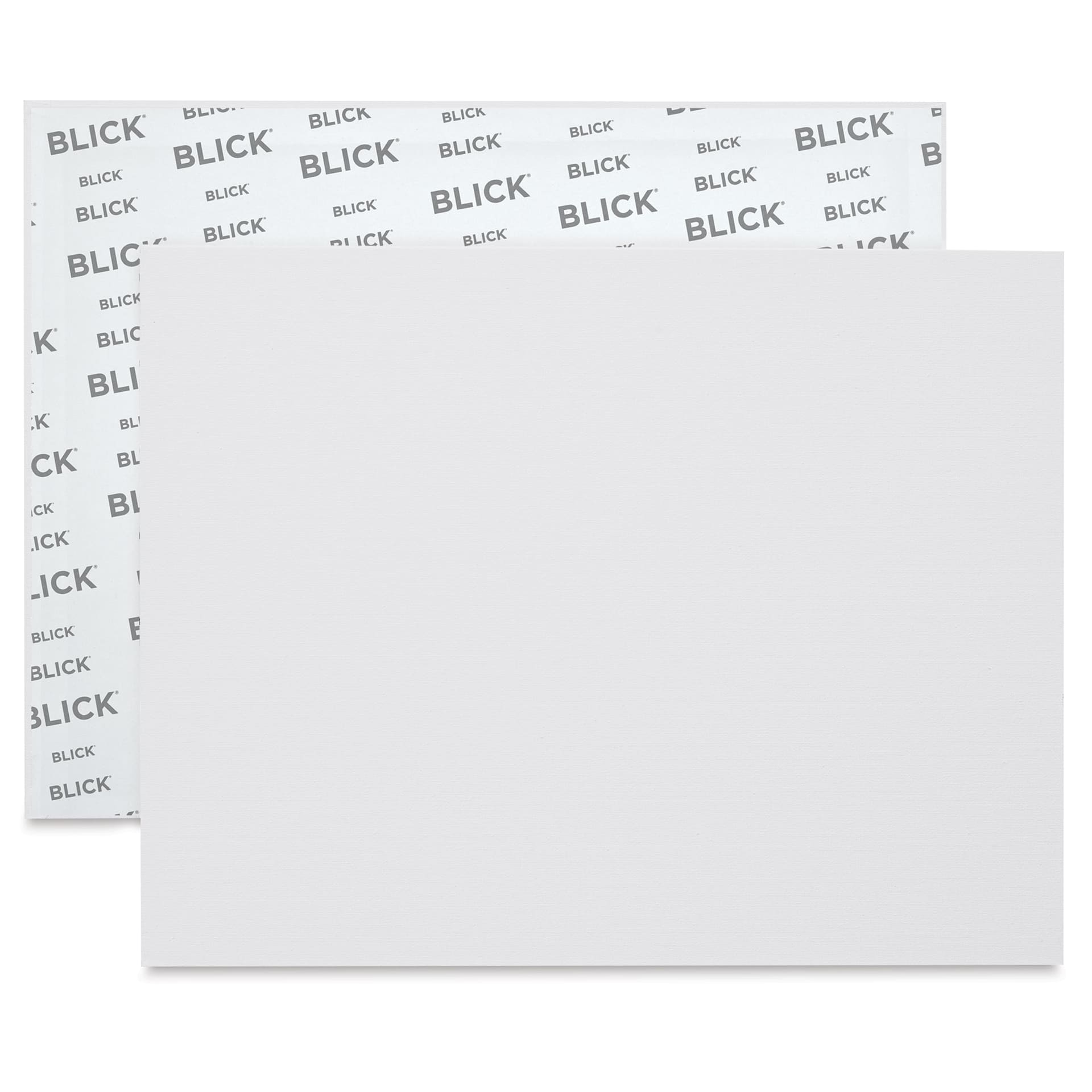 Blick Economy Cotton Canvas Panel Classroom Pack - 14" x 18", Class Pack of 24 front of panel with partial view of back Blick Economy Cotton Canvas Panel Classroom Pack - 14" x 18", Class Pack of 24 front of panel with partial view of back