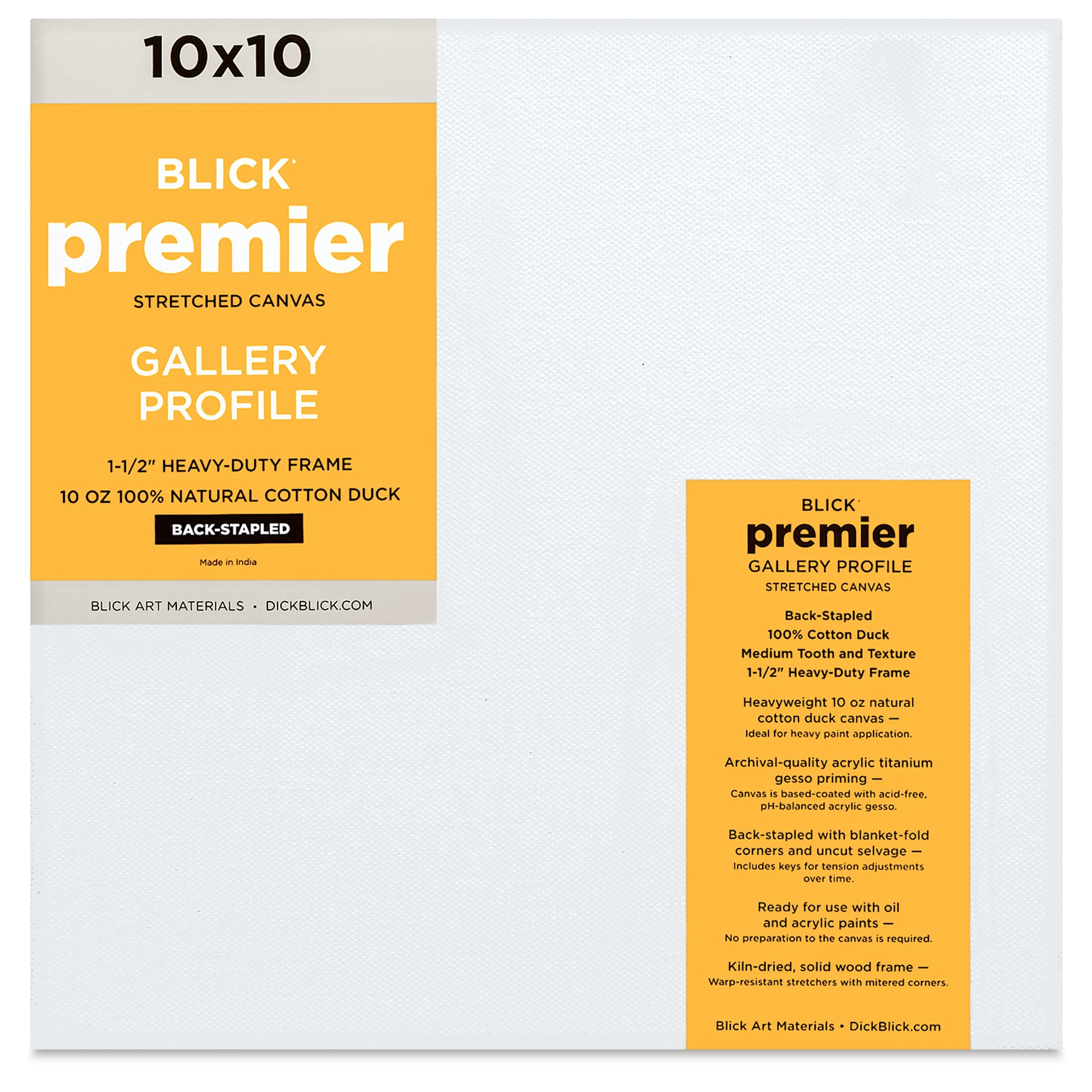Blick Premier Stretched Cotton Canvas - Gallery Profile, Back-Stapled, 10" x 10" front