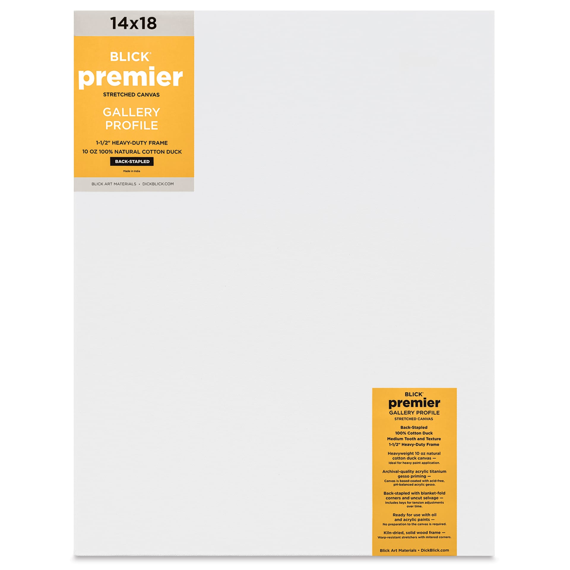 Blick Premier Stretched Cotton Canvas - Gallery Profile, Back-Stapled, 14" x 18" front