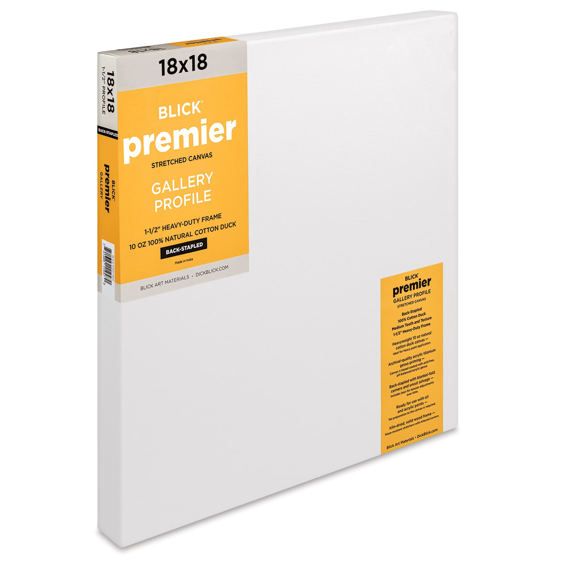 Blick Premier Stretched Cotton Canvas - Gallery Profile, Back-Stapled, 18" x  18"