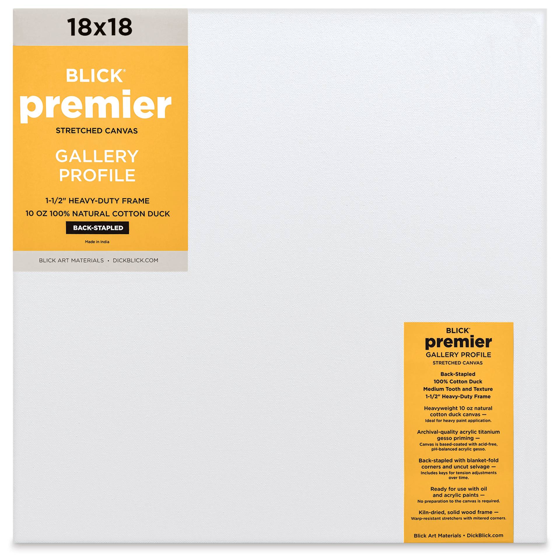 Blick Premier Stretched Cotton Canvas - Gallery Profile, Back-Stapled, 18" x  18" front