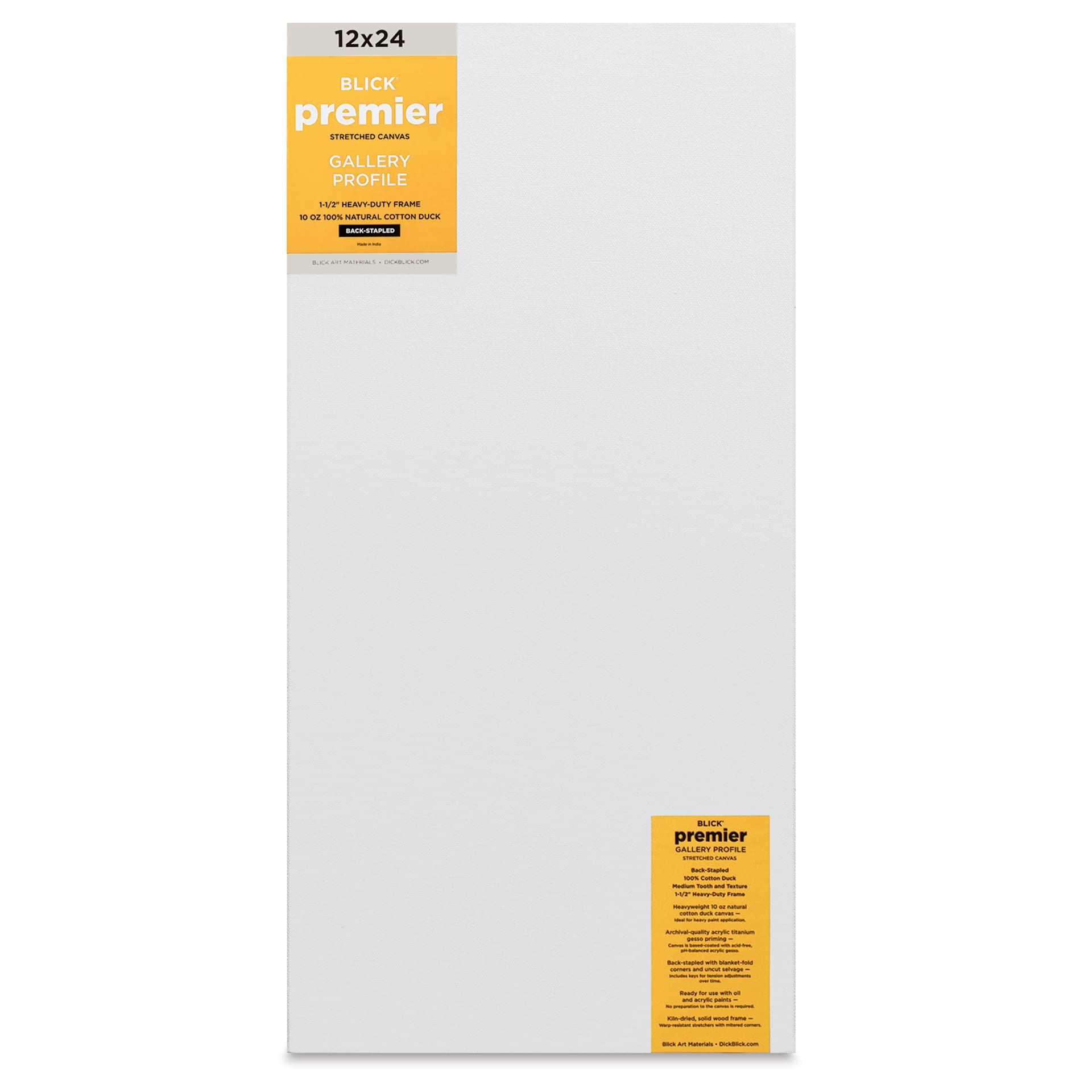 Blick Premier Stretched Cotton Canvas - Gallery Profile, Back-Stapled, 12" x 24" front