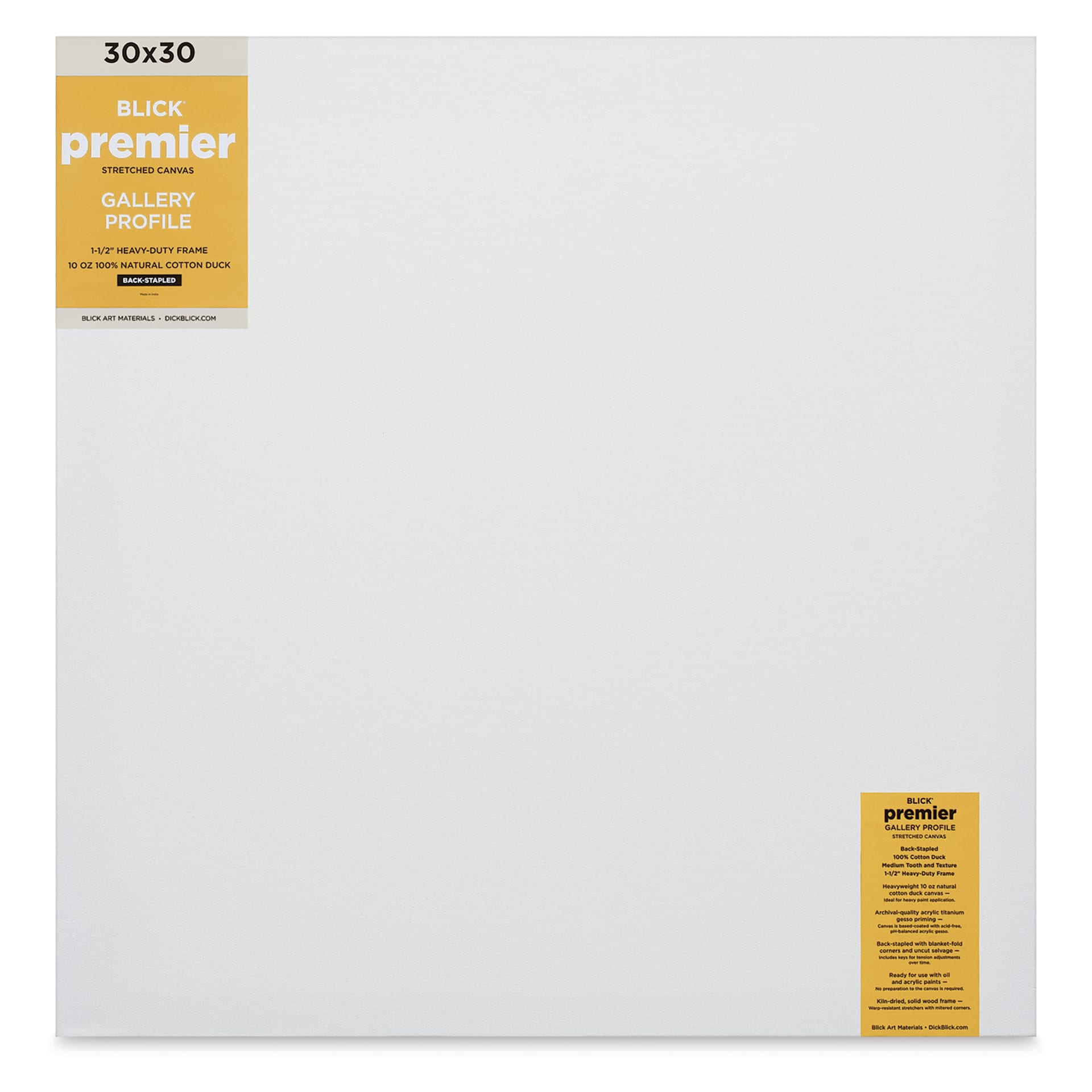 Blick Premier Stretched Cotton Canvas - Gallery Profile, Back-Stapled, 30" x 30" front
