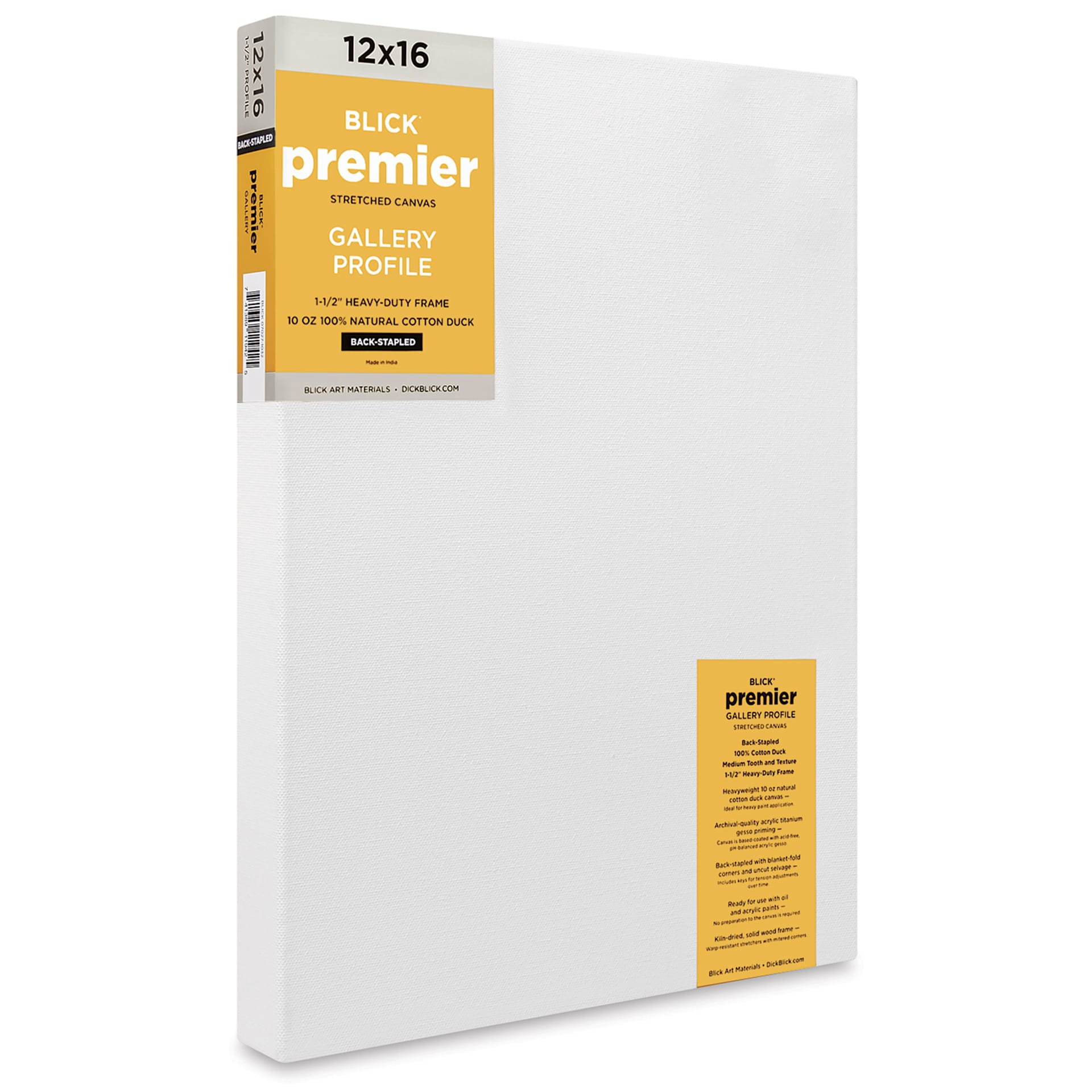 Blick Premier Stretched Cotton Canvas - Gallery Profile, Back-Stapled, 12" x 16"