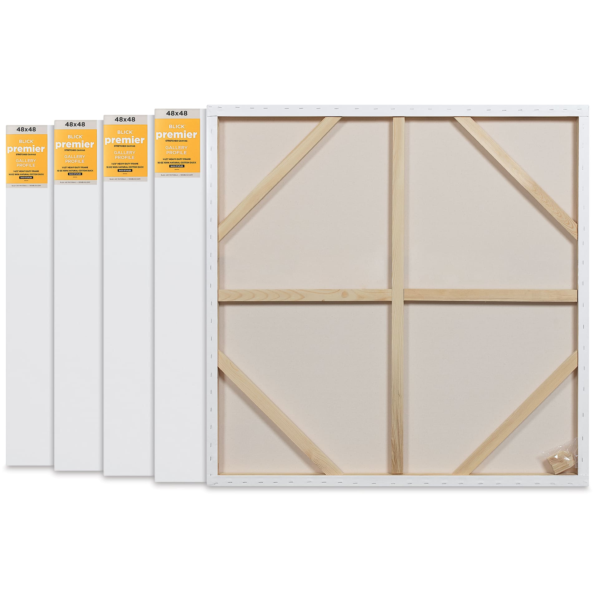 Blick Premier Stretched Cotton Canvas - Gallery Profile, Back-Stapled, 48" x 48", Pkg of 5 back