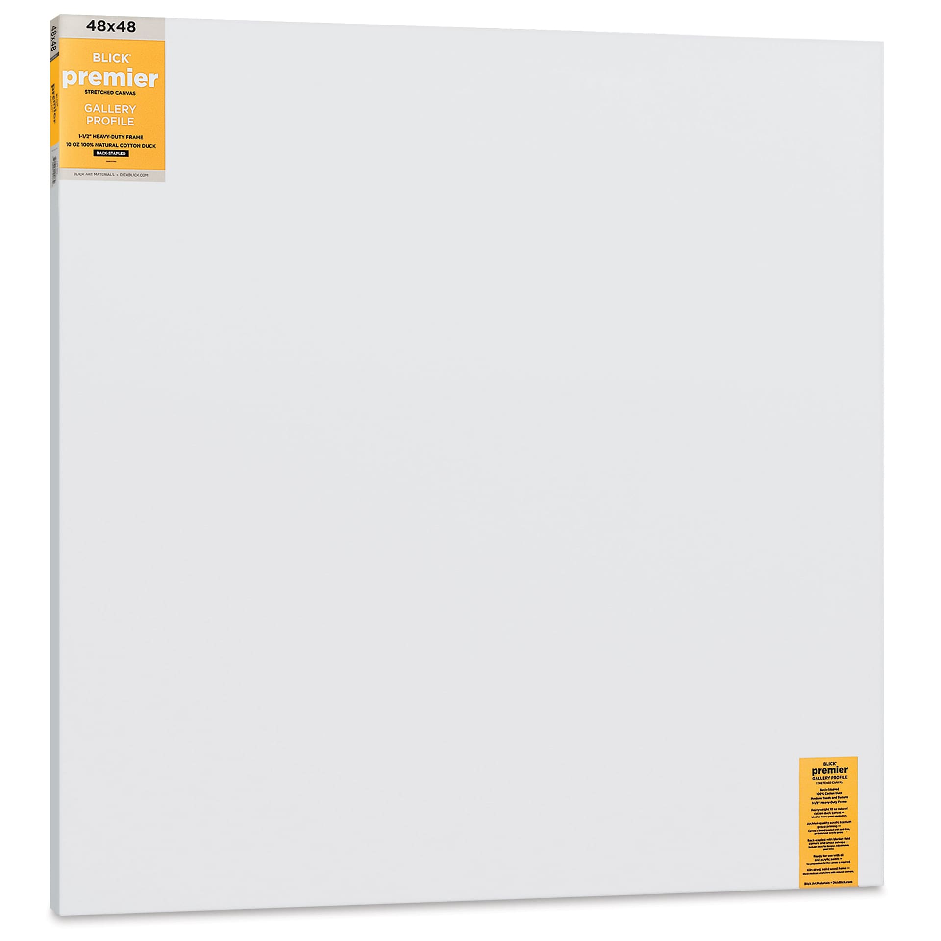 Blick Premier Stretched Cotton Canvas - Gallery Profile, Back-Stapled, 48" x 48", Pkg of 5