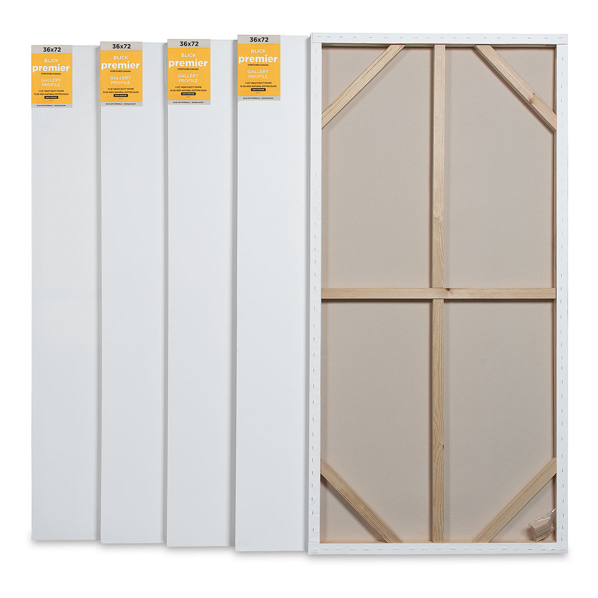 Blick Premier Stretched Cotton Canvas - Gallery Profile, Back-Stapled, 36" x 72", Pkg of 5 back