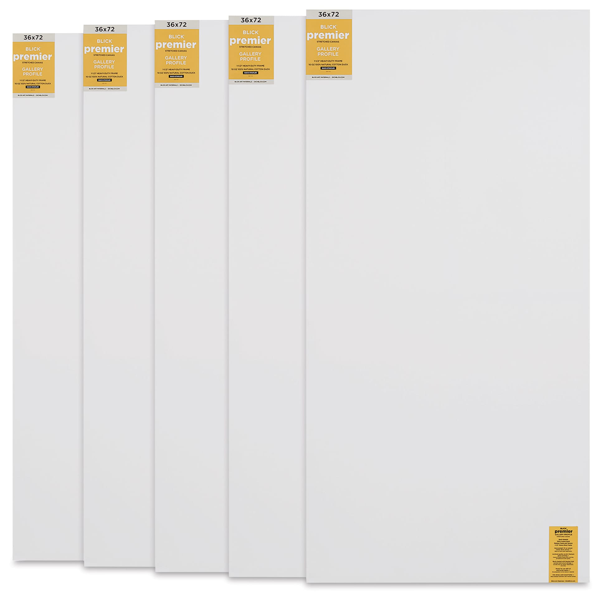 Blick Premier Stretched Cotton Canvas - Gallery Profile, Back-Stapled, 36" x 72", Pkg of 5 front