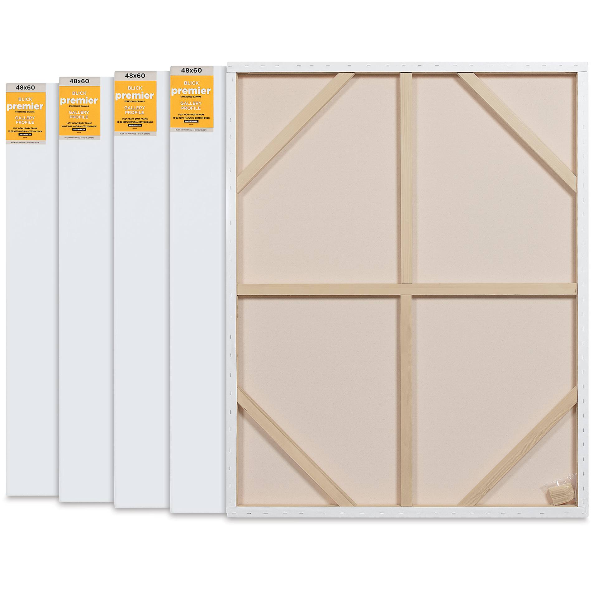 Blick Premier Stretched Cotton Canvas - Gallery Profile, Back-Stapled, 48" x 60", Pkg of 5 back