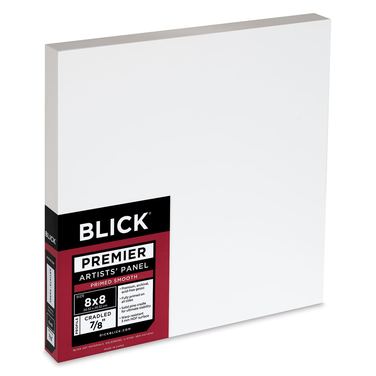 Blick Premier Artists' Panel - Traditional Cradle, 7/8", 8" x 8" side view