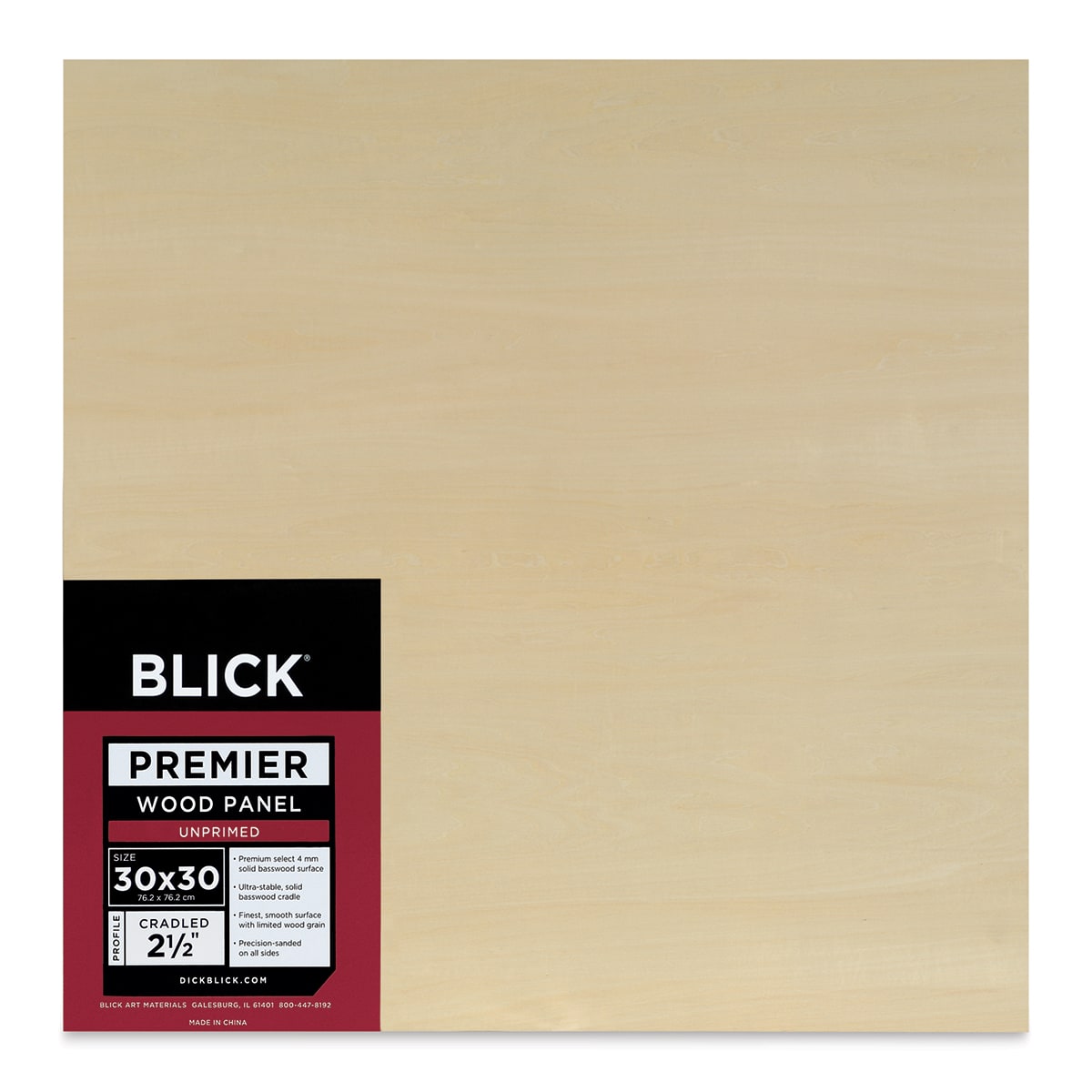 Blick Premier Wood Panel - 30'' x 30'', 2-1/2'' Extra Deep Profile, Cradled (front)