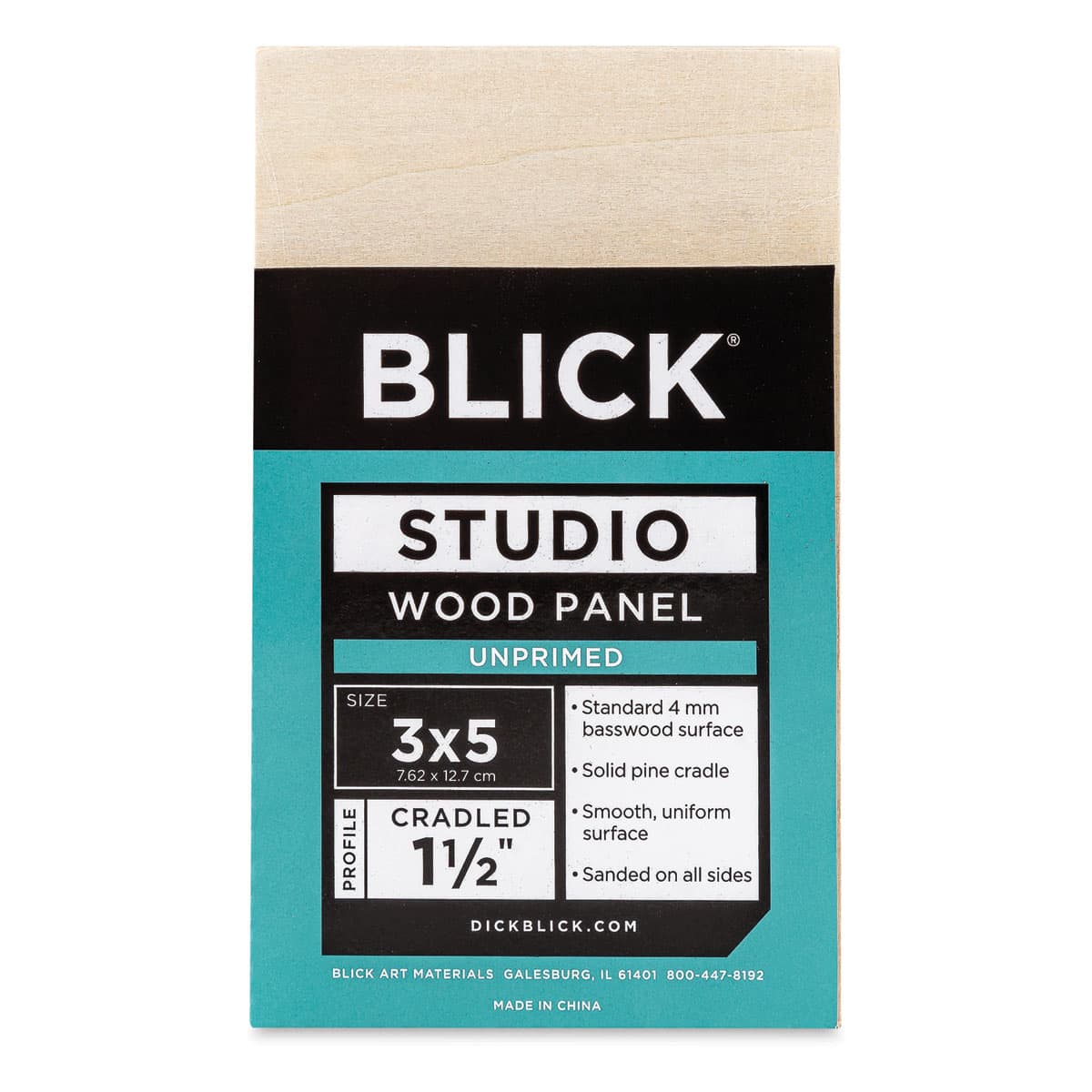 Blick Studio Artists' Wood Panel - Gallery Cradle, 3" x 5", 1-1/2" Cradle, front