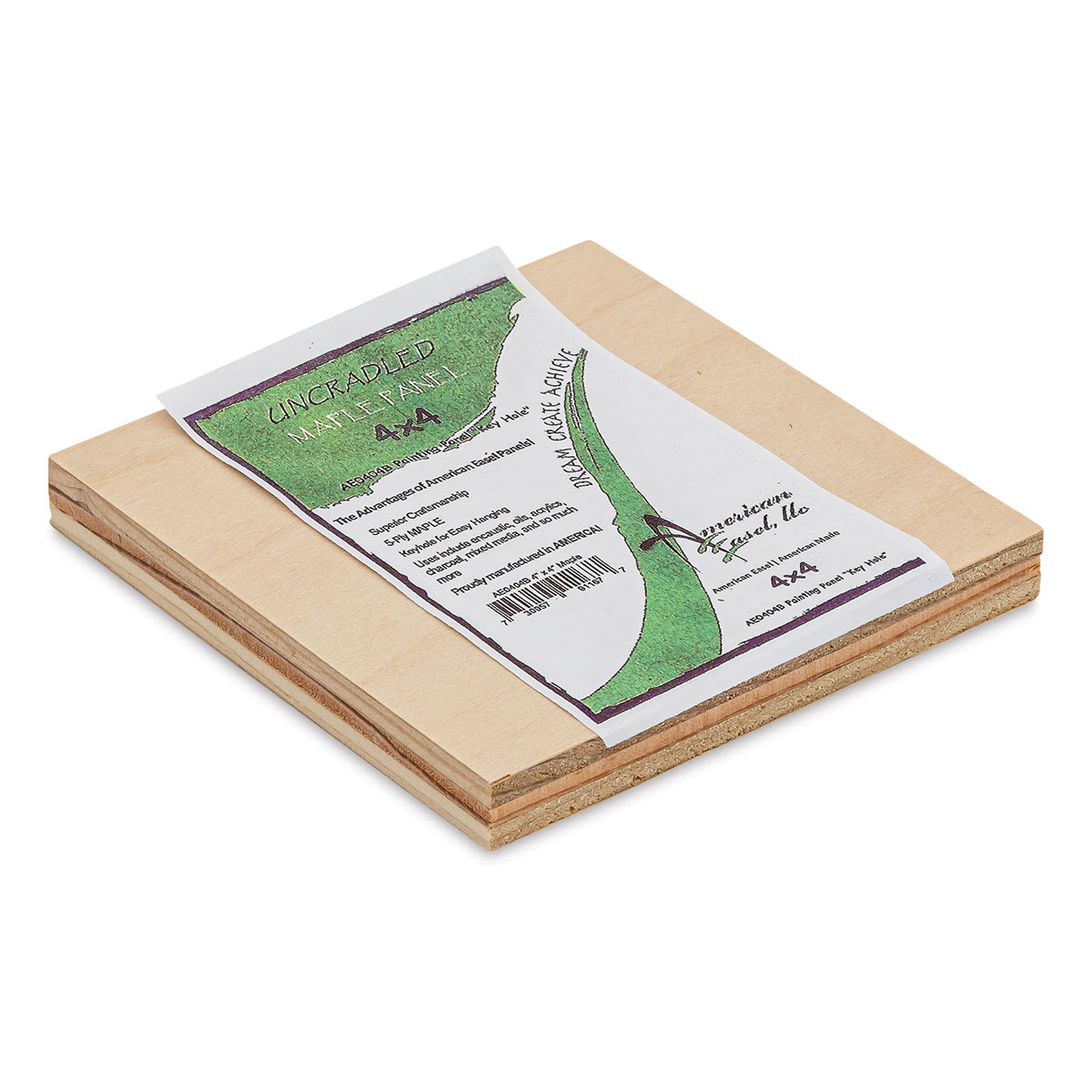 American Easel Maple Panel - 4" x 4", 1/2" Profile, Keyhole side view with label