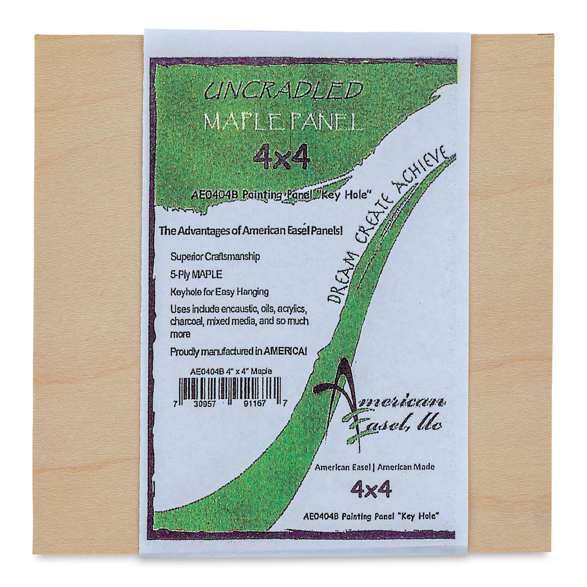 American Easel Maple Panel - 4" x 4", 1/2" Profile, Keyhole front with label