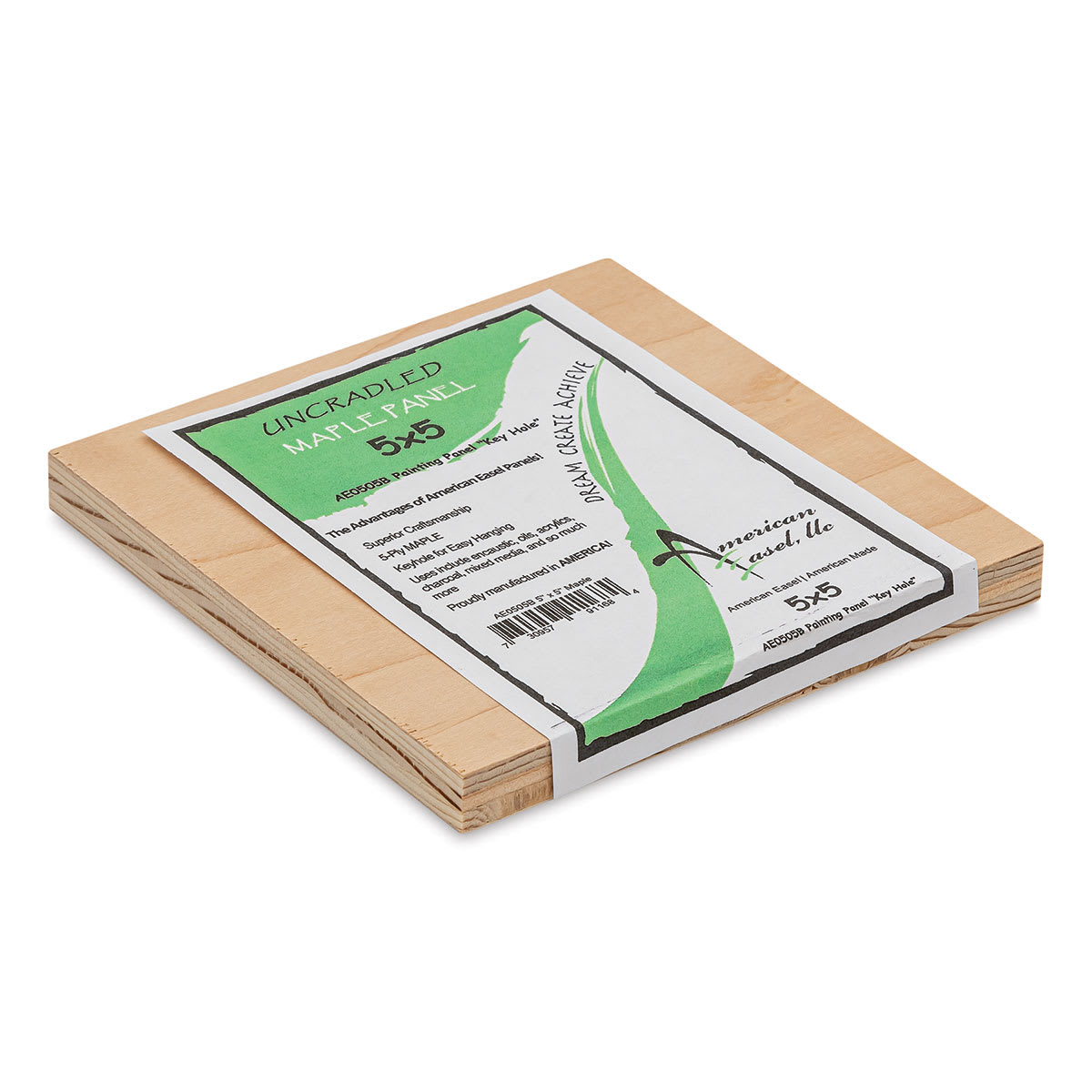American Easel Maple Panel - 5" x 5", 1/2" Profile, Keyhole side view with label