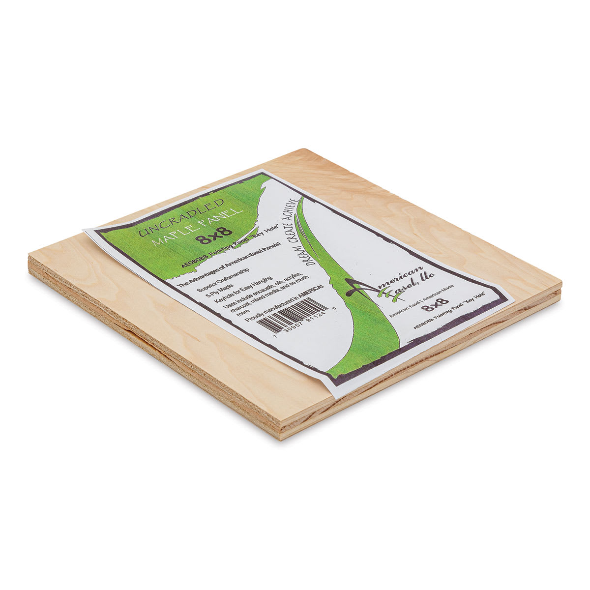 American Easel Maple Panel - 8" x 8", 1/2" Profile, Keyhole side view with label