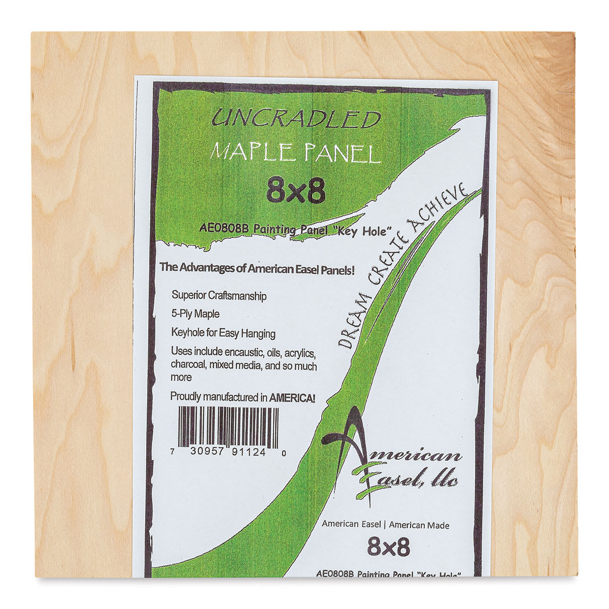 American Easel Maple Panel - 8" x 8", 1/2" Profile, Keyhole front with label