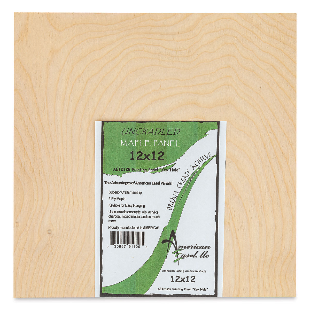 American Easel Maple Panel - 12" x 12", 1/2" Profile, Keyhole front with label