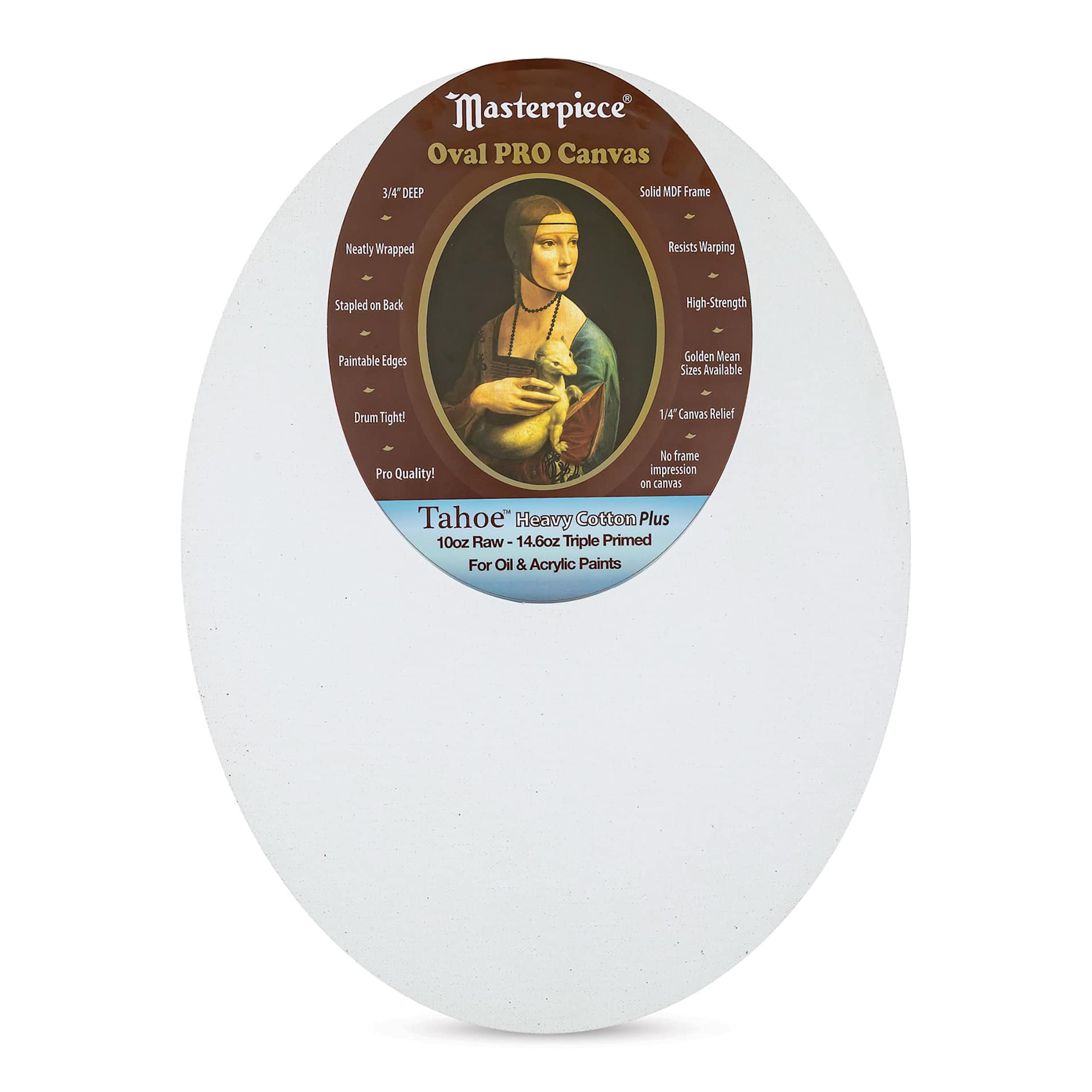 Masterpiece Pro Stretched Oval Canvas - 12" x 16", 3/4" Profile