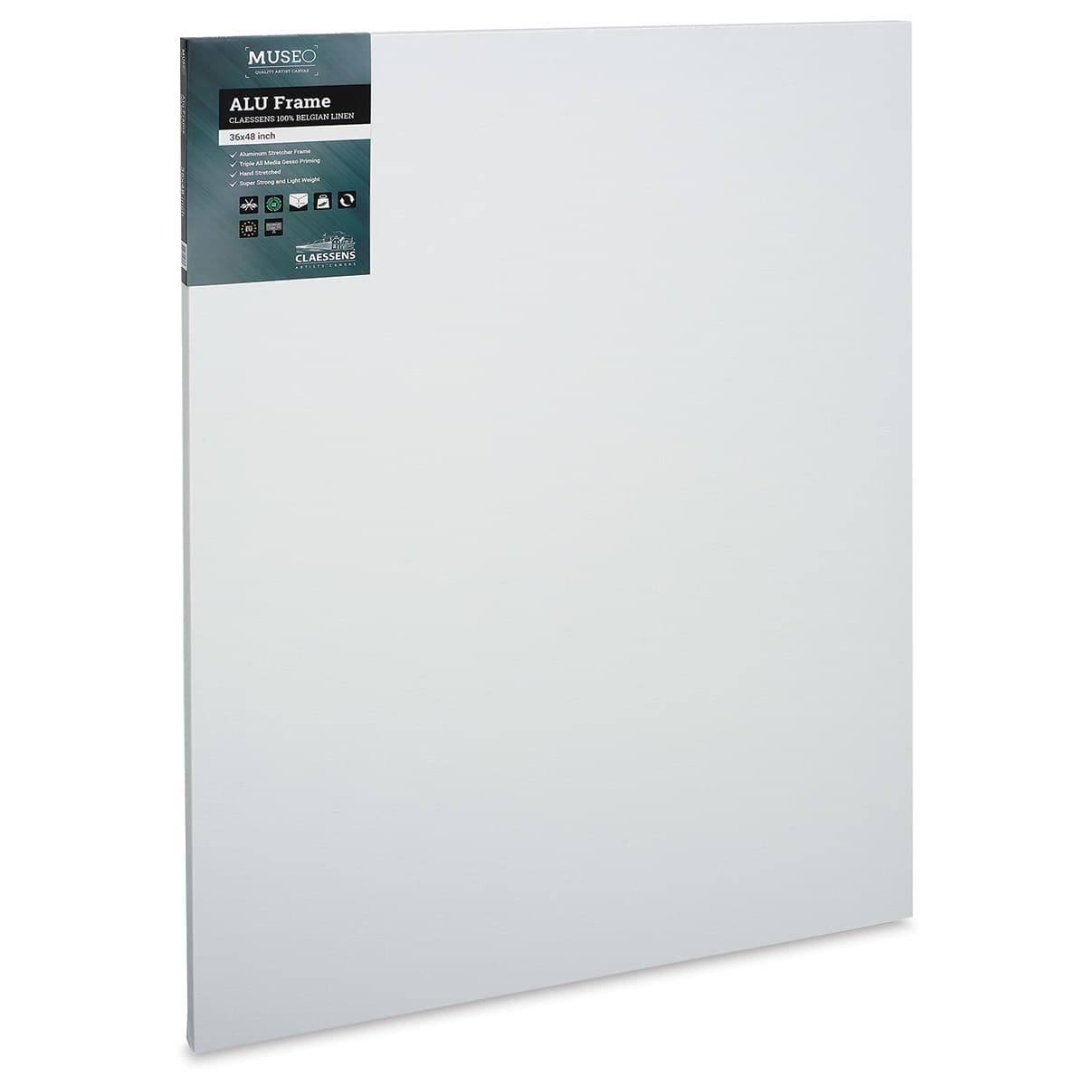Museo Alu-Frame Claessens Belgian Linen Canvas - Angled view of canvas with label
Museo Alu-Frame Claessens Belgian Linen Canvas - Angled view of canvas with label