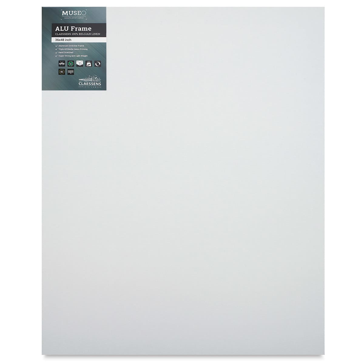 Museo Alu-Frame Claessens Belgian Linen Canvas - Front view of canvas with label
