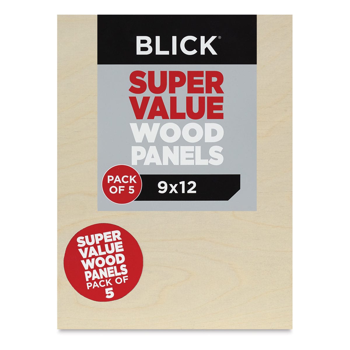 Blick Super Value Wood Panel Pack - 9'' x 12'', Pkg of 5 (Front view)
