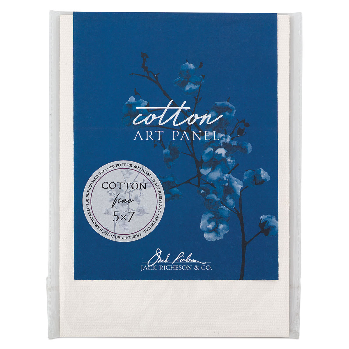 Richeson Cotton Art Panels - Front of 5" x 7" Fine Texture Panel with label Richeson Cotton Art Panels - Front of 5" x 7" Fine Texture Panel with label