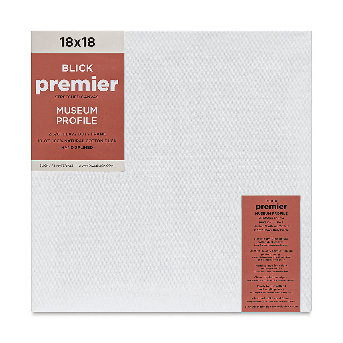 Blick Premier Stretched Cotton Canvas - Museum Profile, Splined, 18" x 18" (front)