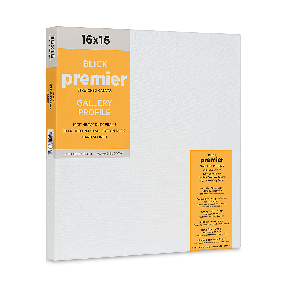 Blick Premier Stretched Cotton Canvas - Gallery Profile, Splined, 16" x 16" (side view)