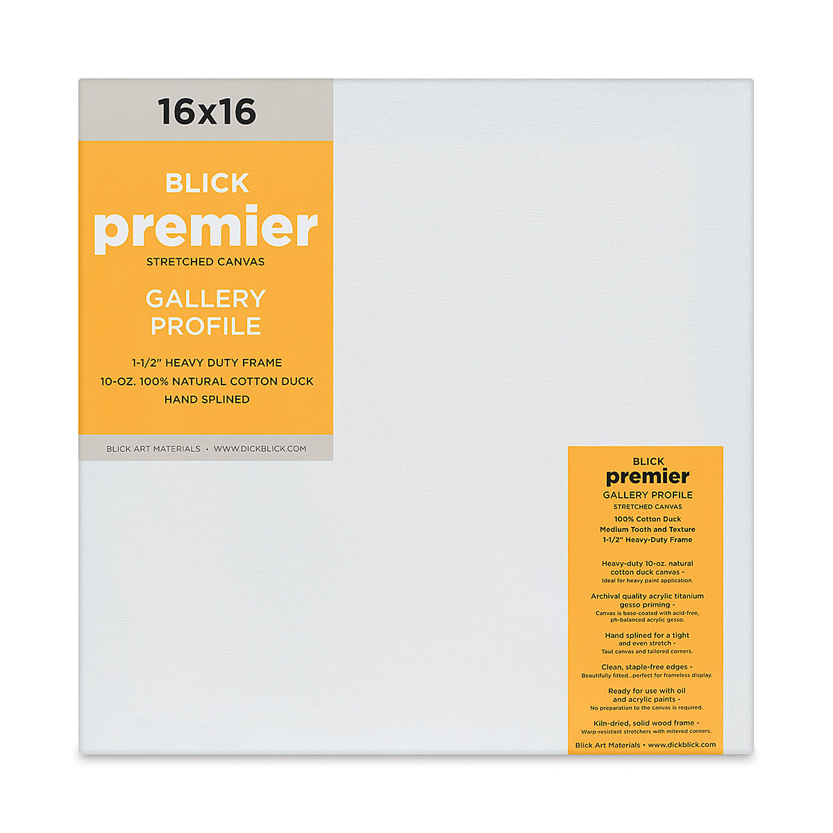 Blick Premier Stretched Cotton Canvas - Gallery Profile, Splined, 16" x 16" (front)