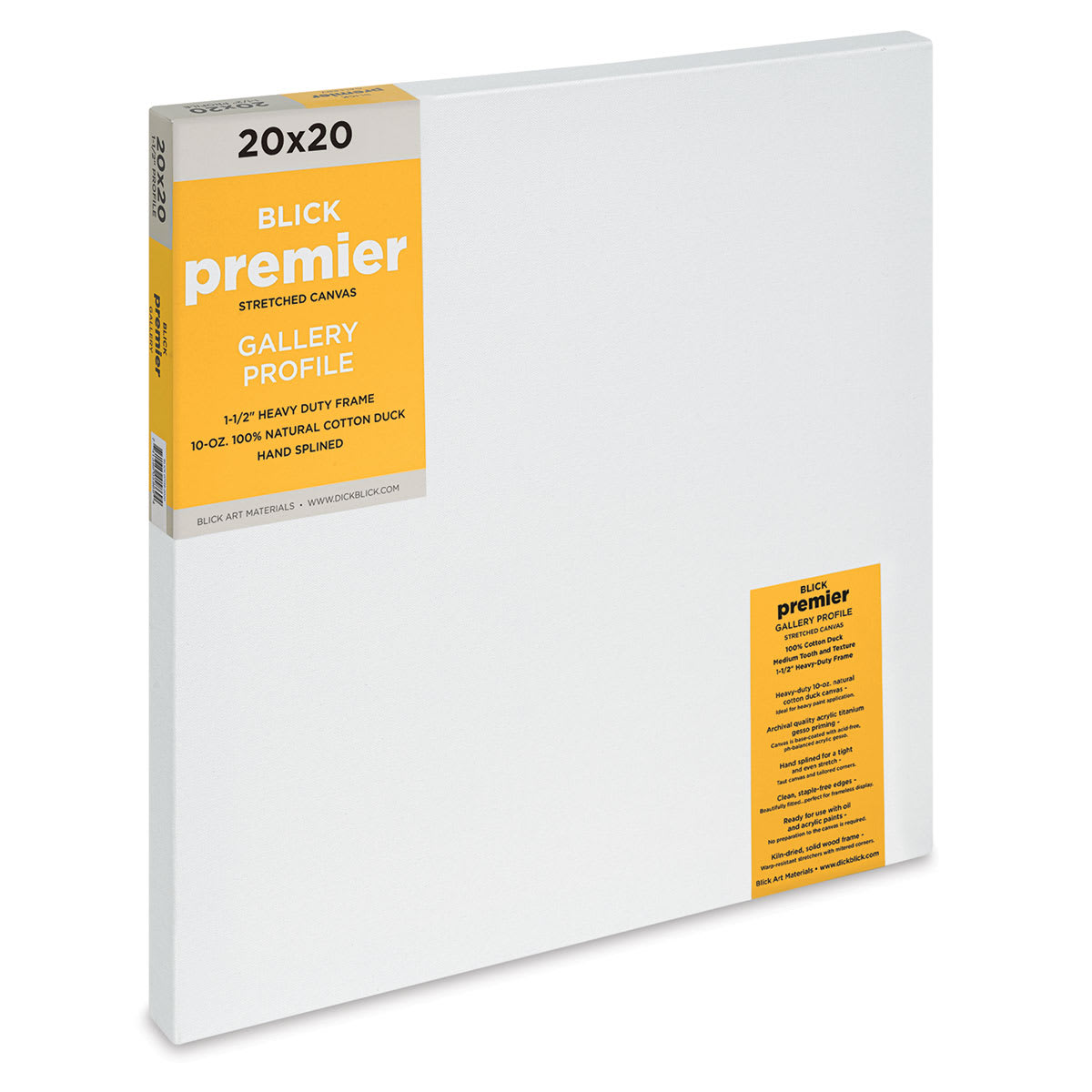 Blick Premier Stretched Cotton Canvas - Gallery Profile, Splined, 20" x 20" (side view)