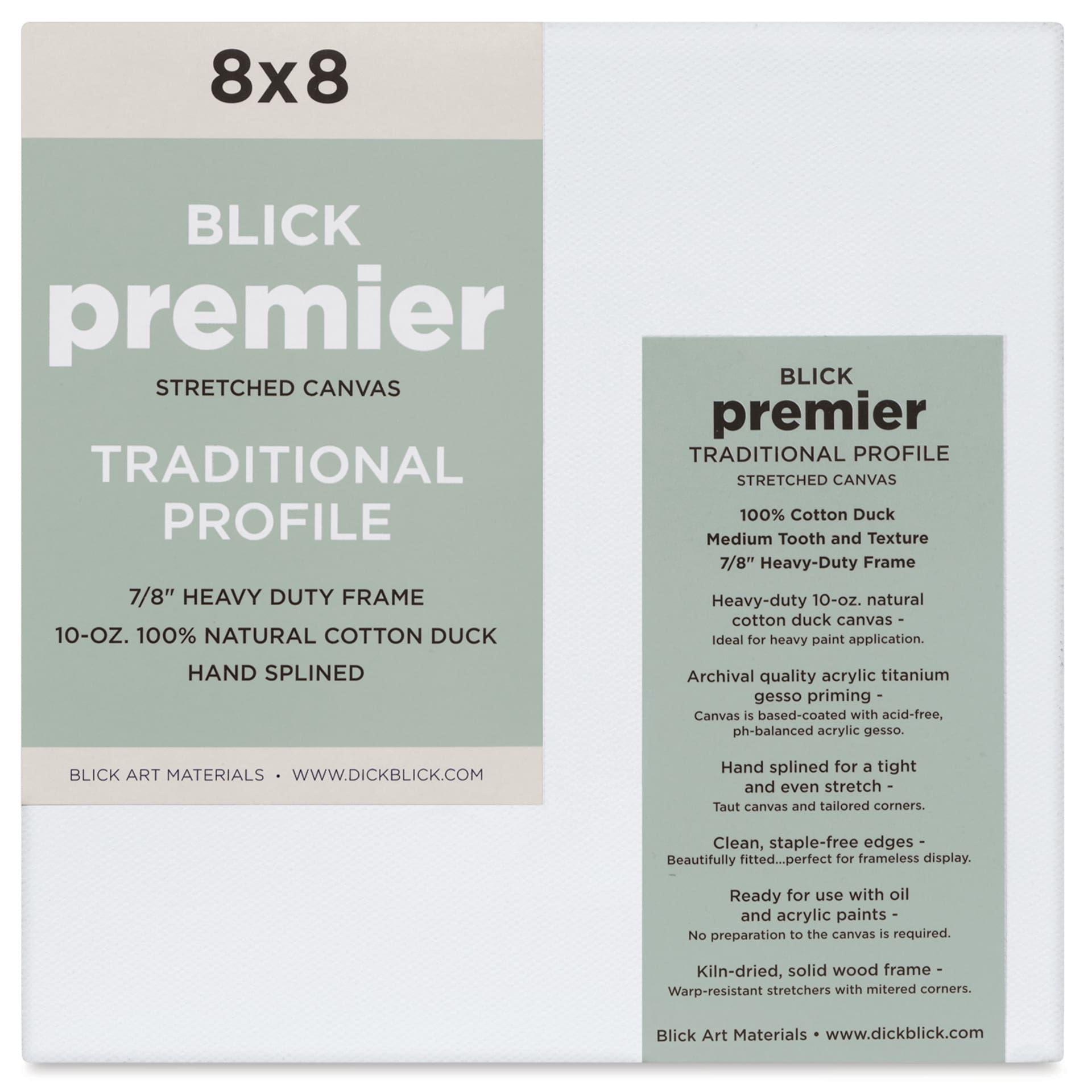 Blick Premier Stretched Cotton Canvas - Traditional Profile, Splined, 8" x 8", front