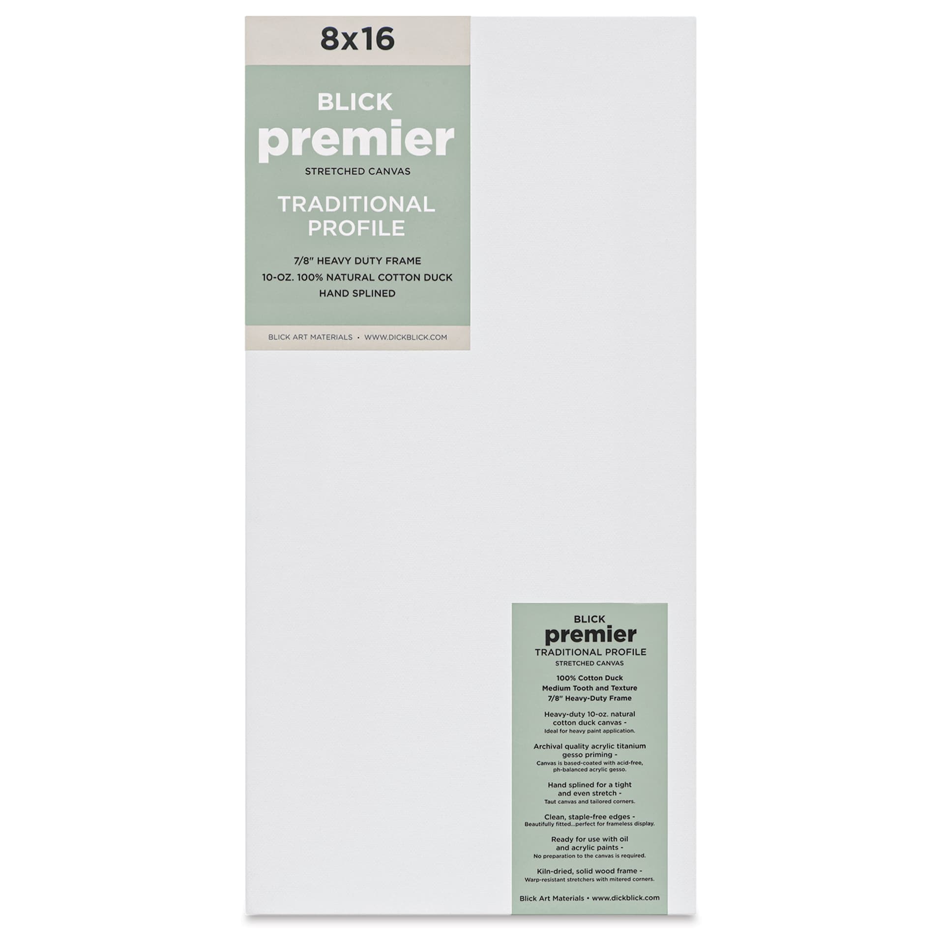 Blick Premier Stretched Cotton Canvas - Traditional Profile, Splined, 8" x 16", front