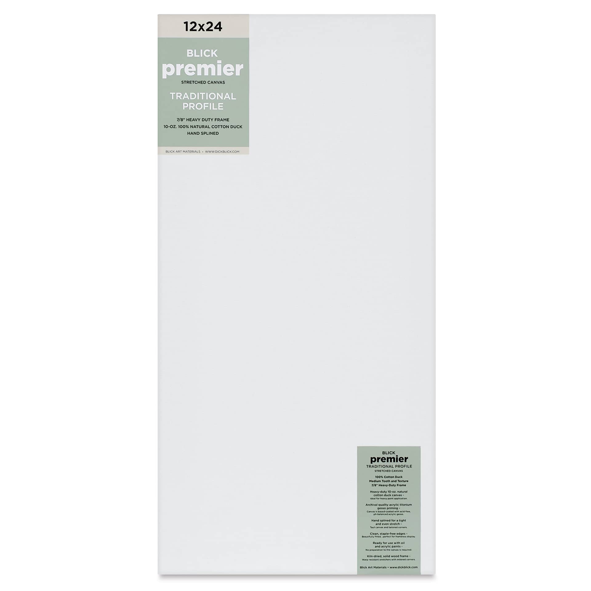 Blick Premier Stretched Cotton Canvas - Traditional Profile, Splined, 12" x 24", front