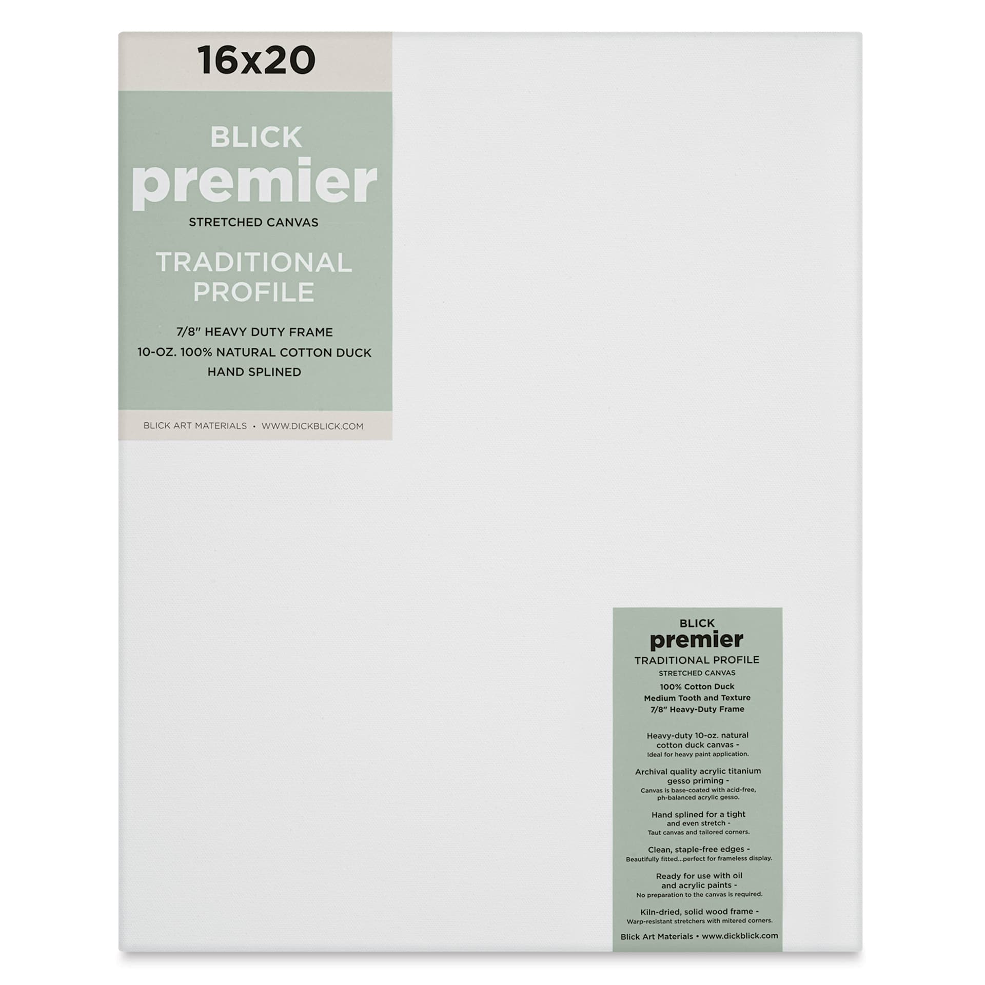 Blick Premier Stretched Cotton Canvas - Traditional Profile, Splined, 16" x 20", front