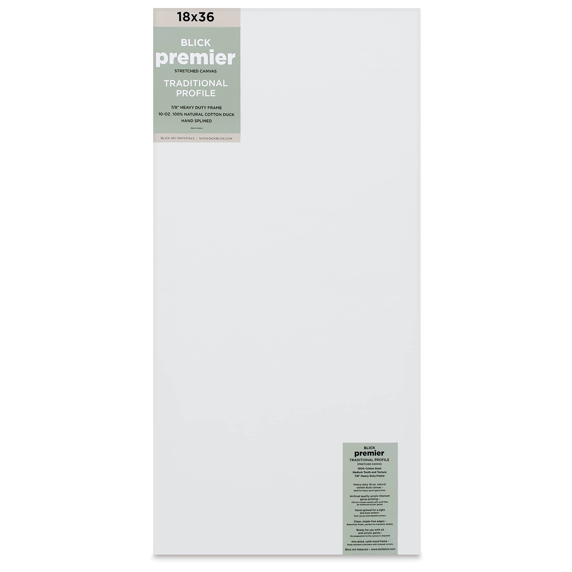 Blick Premier Stretched Cotton Canvas - Traditional Profile, Splined, 18" x 36", front
