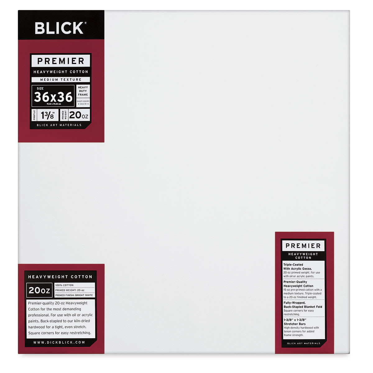 Blick Premier Heavyweight Stretched Cotton Canvas - 36" x 36", 1-3/8" Profile