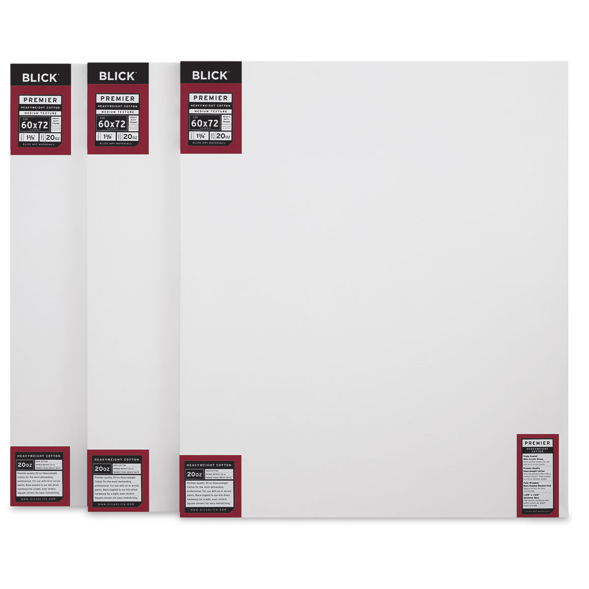 Blick Premier Heavyweight Stretched Cotton Canvas - 60" x 72", 1-3/8" Profile, Pkg of 3